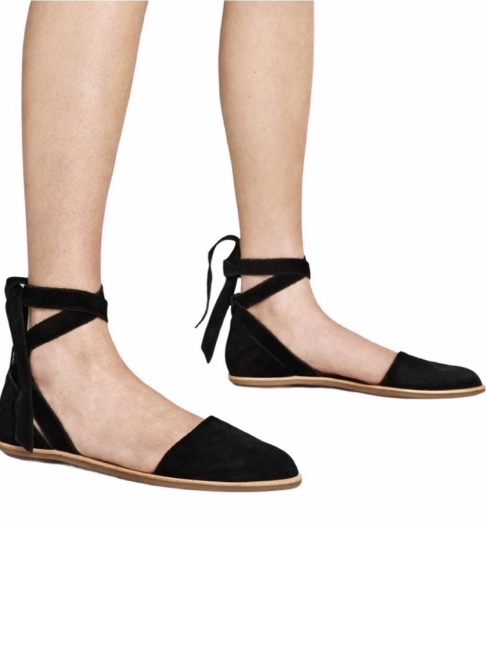 Loeffler Randall Black Suede Pointed-Toe Lace-Up Flats